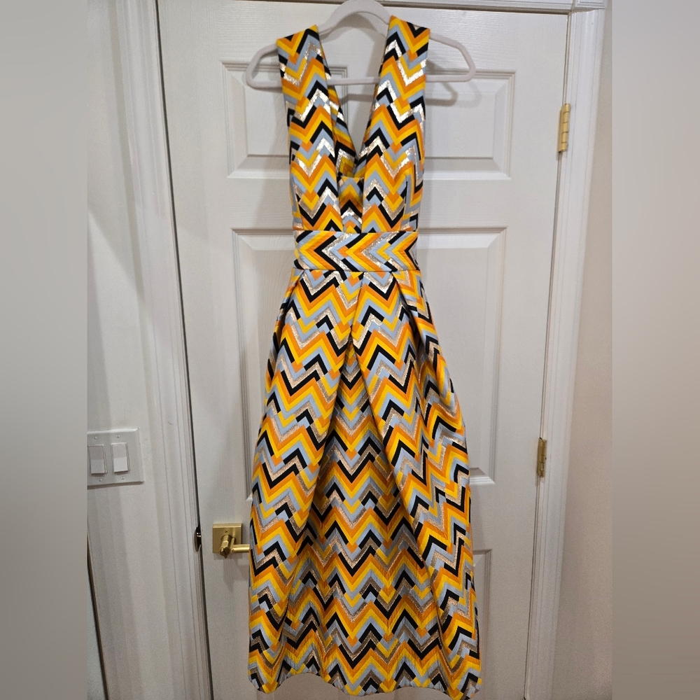 Worn Once Milly Yellow Black White Chevron A-Line Prom Dress